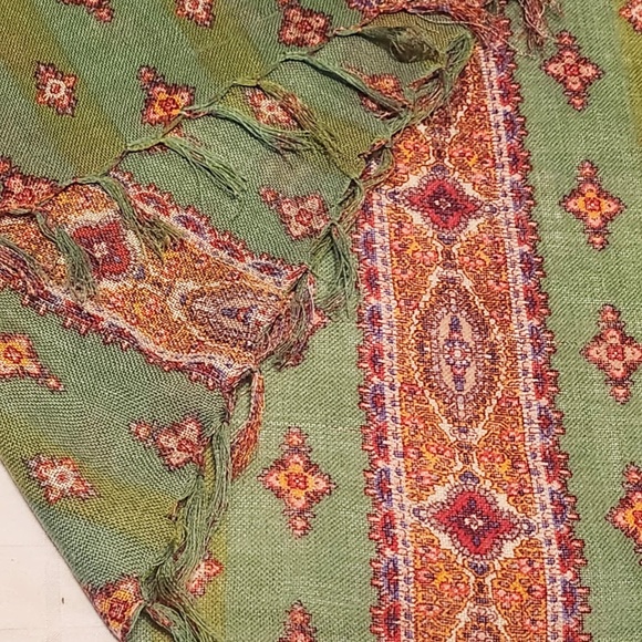 VINTAGE HAND-SCREEN PRINTED 100% WOOL SHAWL - Picture 3 of 8